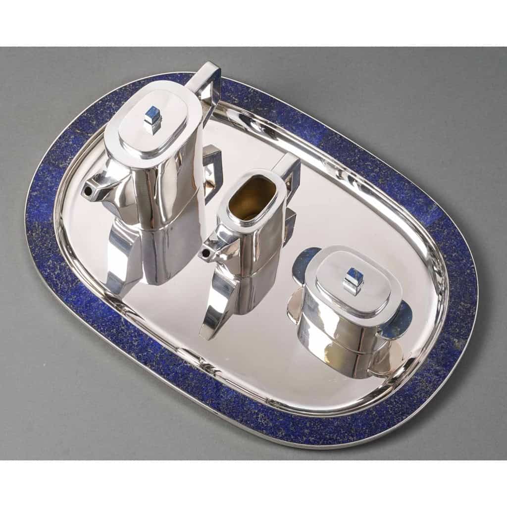 Christian Dior 20e – Service à thé sur son plateau en argent massif et lapis lazuli | Biron 