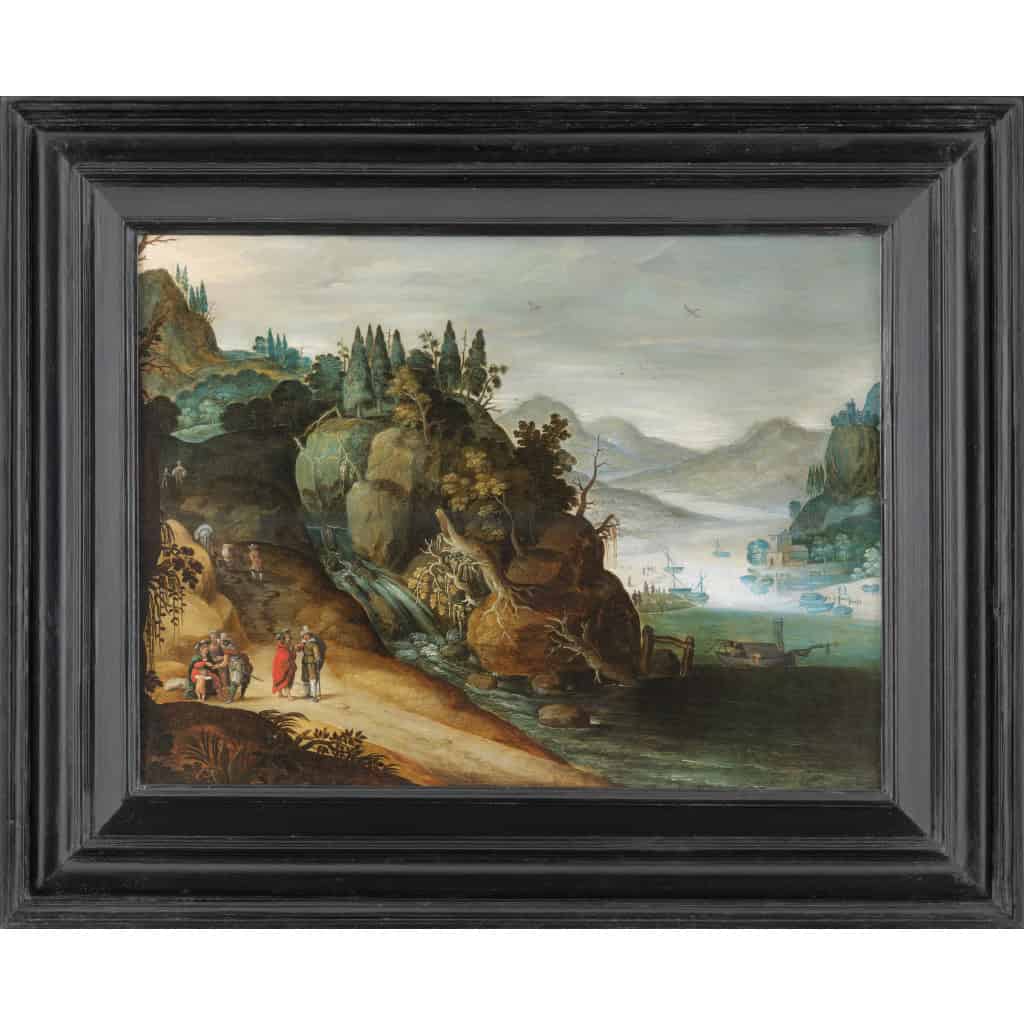 Paysage animé au bord d’une rivière – Atelier de Joos de Momper II (1564 – 1635) | Biron 