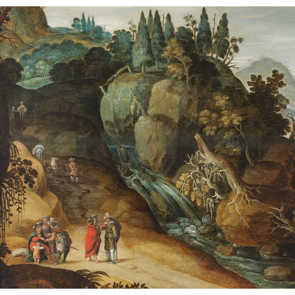 Paysage animé au bord d’une rivière – Atelier de Joos de Momper II (1564 – 1635) | Biron 
