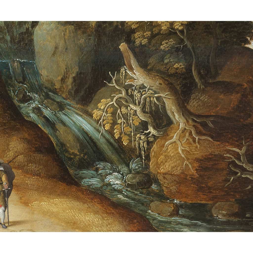 Paysage animé au bord d’une rivière – Atelier de Joos de Momper II (1564 – 1635) | Biron 