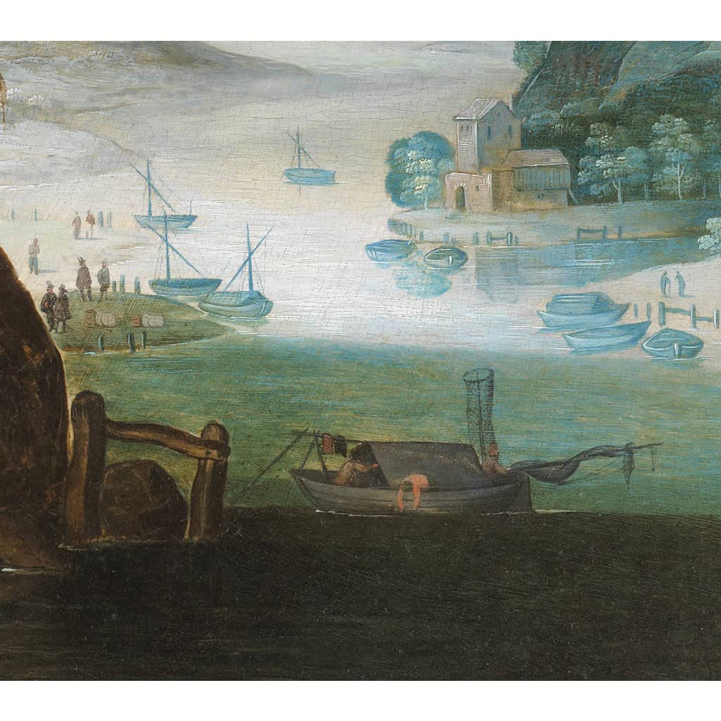 Paysage animé au bord d’une rivière – Atelier de Joos de Momper II (1564 – 1635) | Biron 