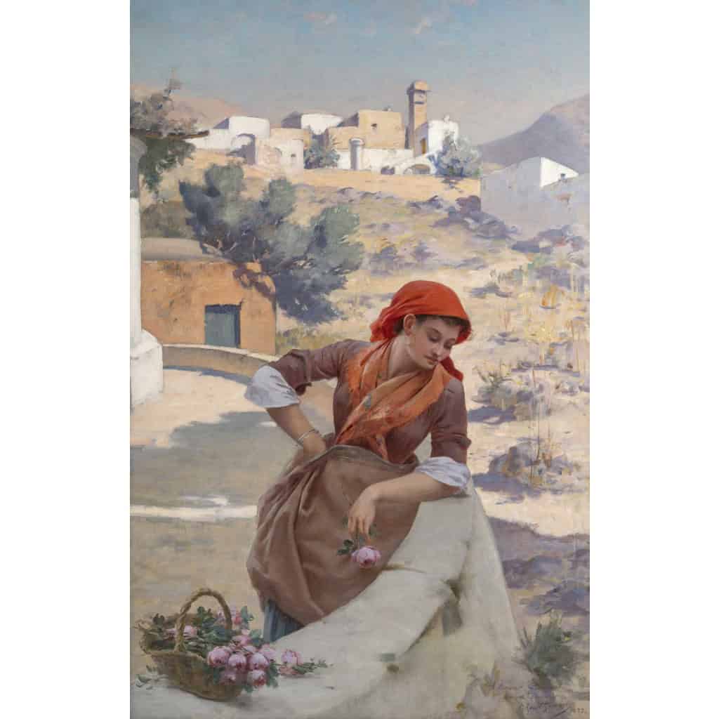Édouard ROSSET-GRANGER ( 1853 – 1934 ) La marchande de roses, Capri | Biron Édouard ROSSET-GRANGER (1853 - 1934) La marchande de roses, Capri