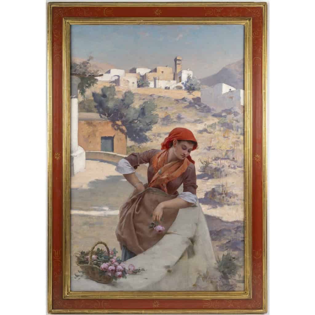 Édouard ROSSET-GRANGER ( 1853 – 1934 ) La marchande de roses, Capri | Biron Édouard ROSSET-GRANGER (1853 - 1934) La marchande de roses, Capri cadre