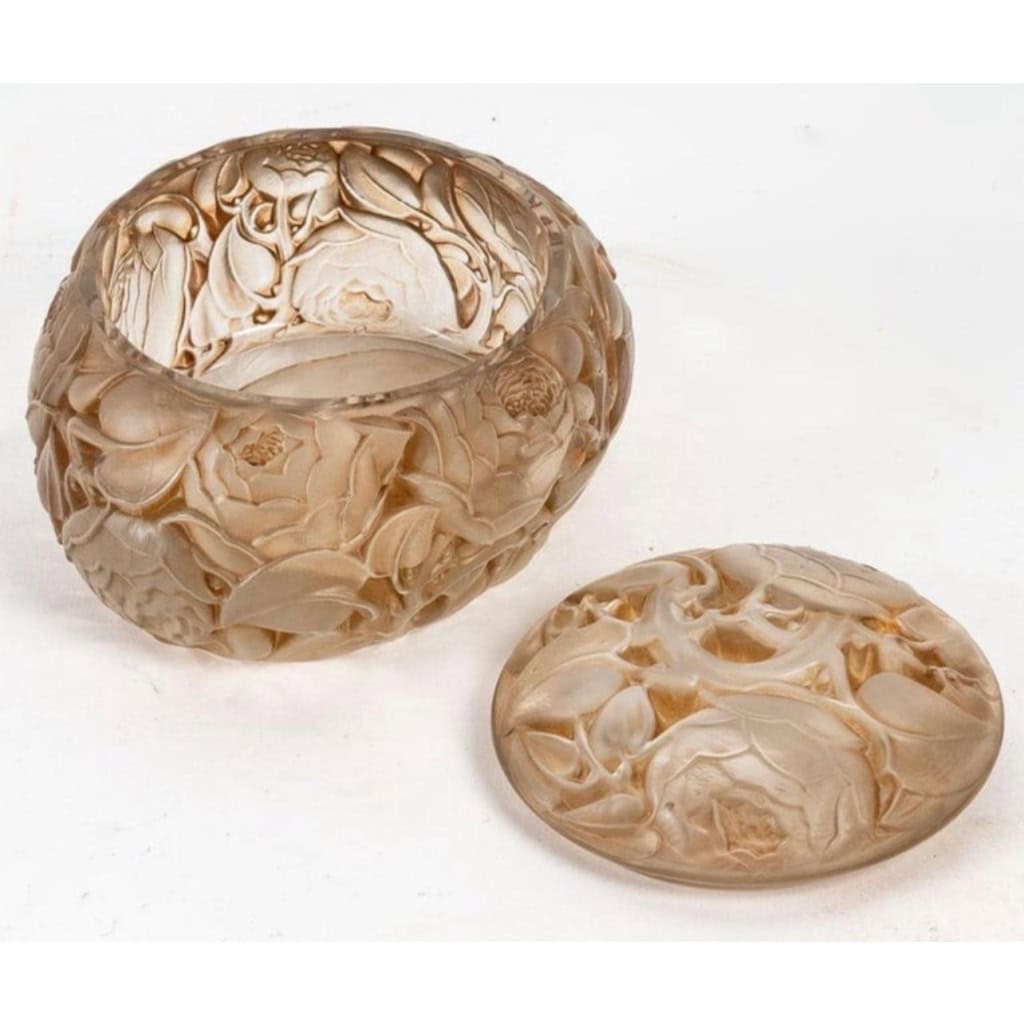 Boîte « Dinard » verre blanc patiné sépia de René LALIQUE | Biron 
