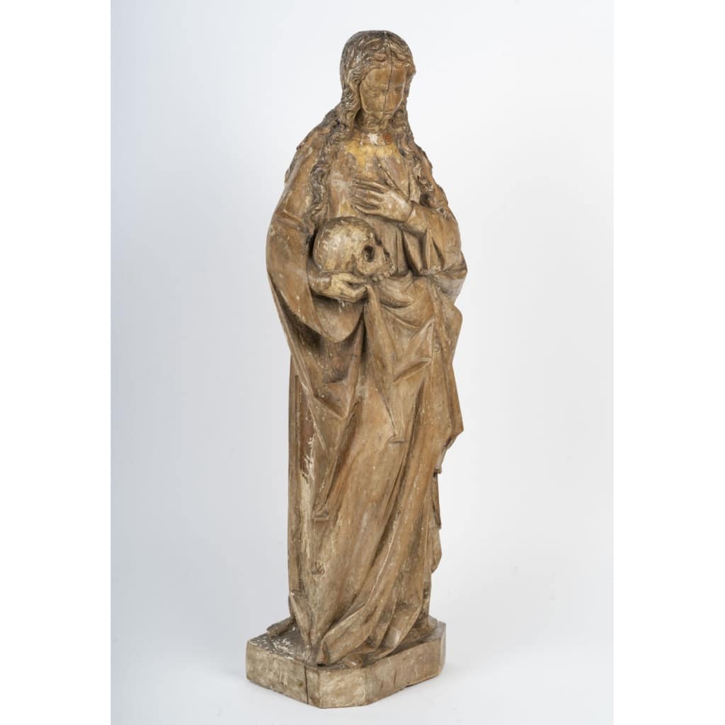 Sculpture en bois sculpté représentant Marie Madeleine, Circa 1500. | Biron 