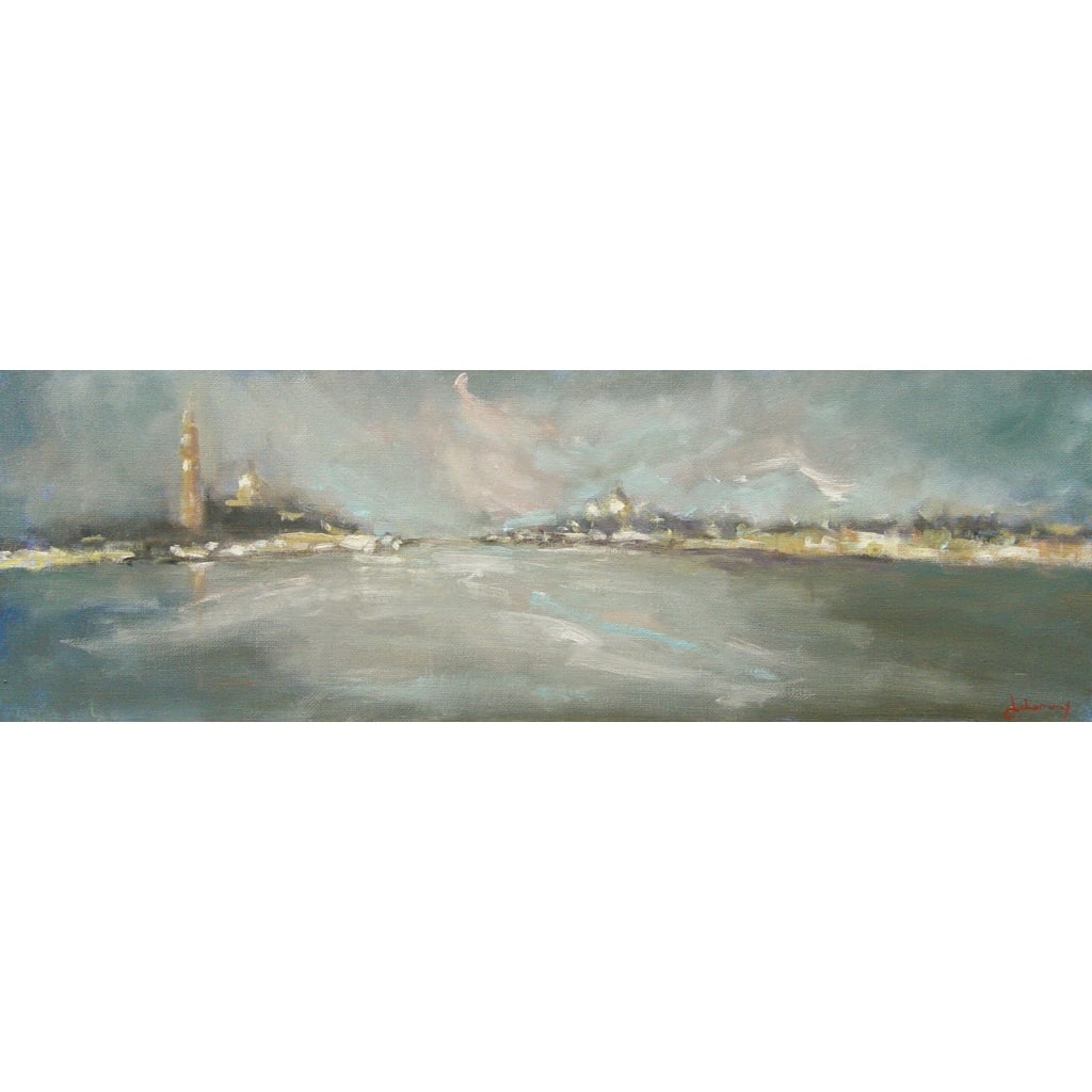 Tableau à l’huile intitulé « Chiesa di San Giorgio Maggiore e Basilica di Santa Maria della Salute vista da castello » de l’artiste peintre Isabelle Delannoy | Biron Chiesa di San Giorgio Maggiore e Basilica di Santa Maria della Salute vista da castello