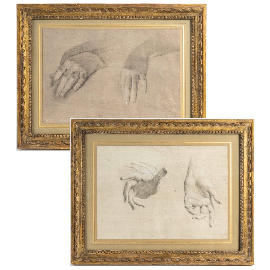 Etudes de mains, une paire. Ecole italienne du XVIIIe siècle | Biron 