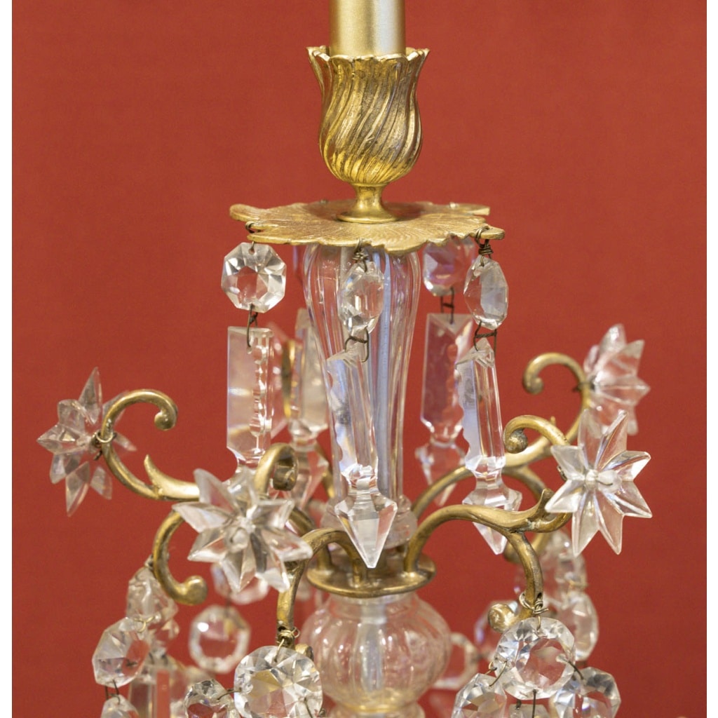 Paire de chandeliers en bronze et cristal Baccarat, XIXème siècle | Biron 