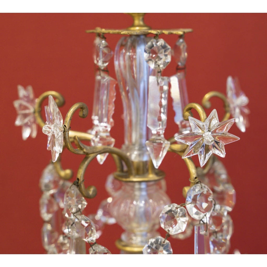 Paire de chandeliers en bronze et cristal Baccarat, XIXème siècle | Biron 
