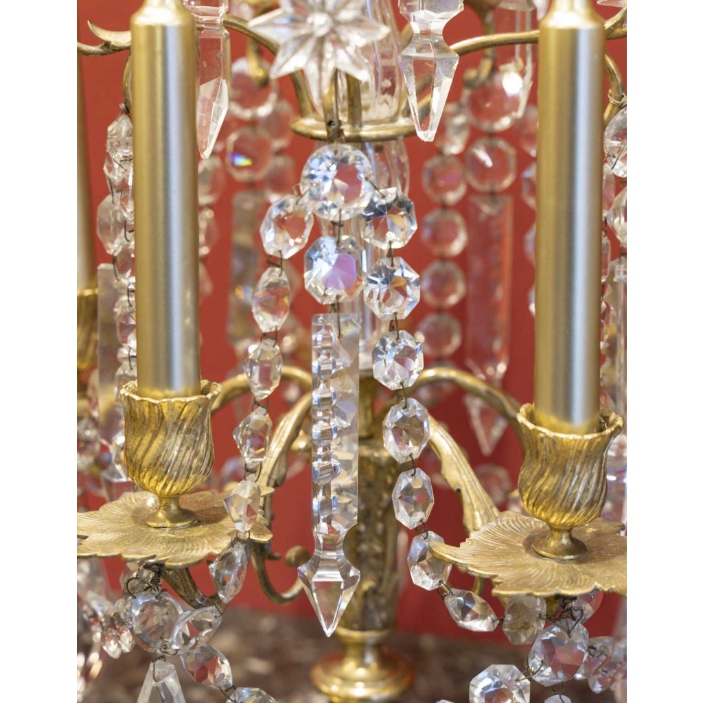 Paire de chandeliers en bronze et cristal Baccarat, XIXème siècle | Biron 