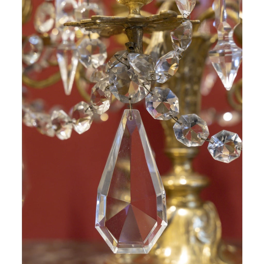 Paire de chandeliers en bronze et cristal Baccarat, XIXème siècle | Biron 