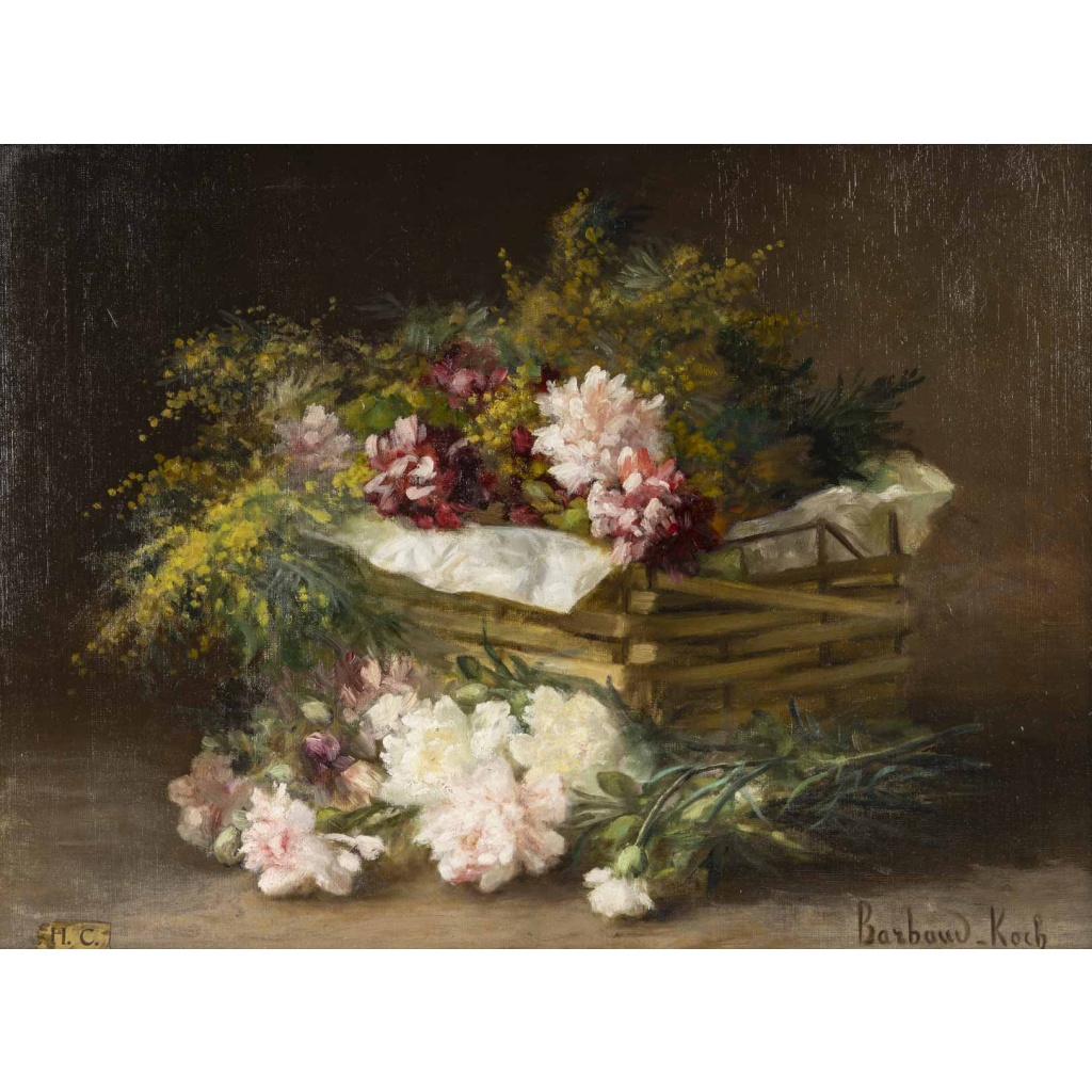 Corbeille de Pivoines et Mimosas signé Barbaud Koch | Biron 