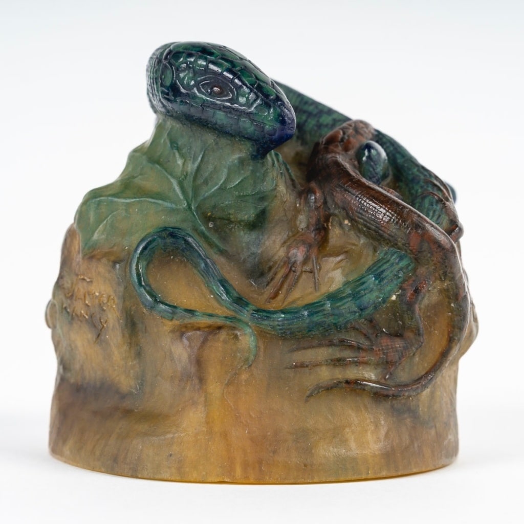 Amalric Walter (1870-1959) Verrier & Henri Bergé (1870-1937) Sculpteur,Presse-papiers en Pâte-de-Verre » Les Lézards » | Biron 