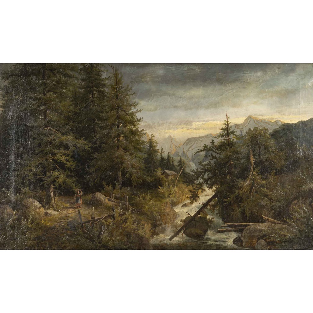 Un tableau huile sur toile sous-bois encadré, fin XIXème siècle | Biron 