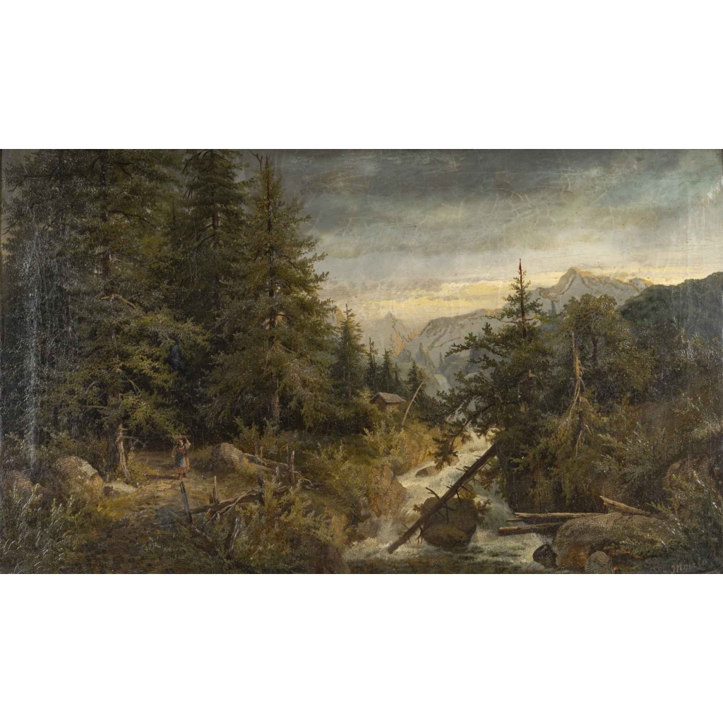 Un tableau huile sur toile sous-bois encadré, fin XIXème siècle | Biron 