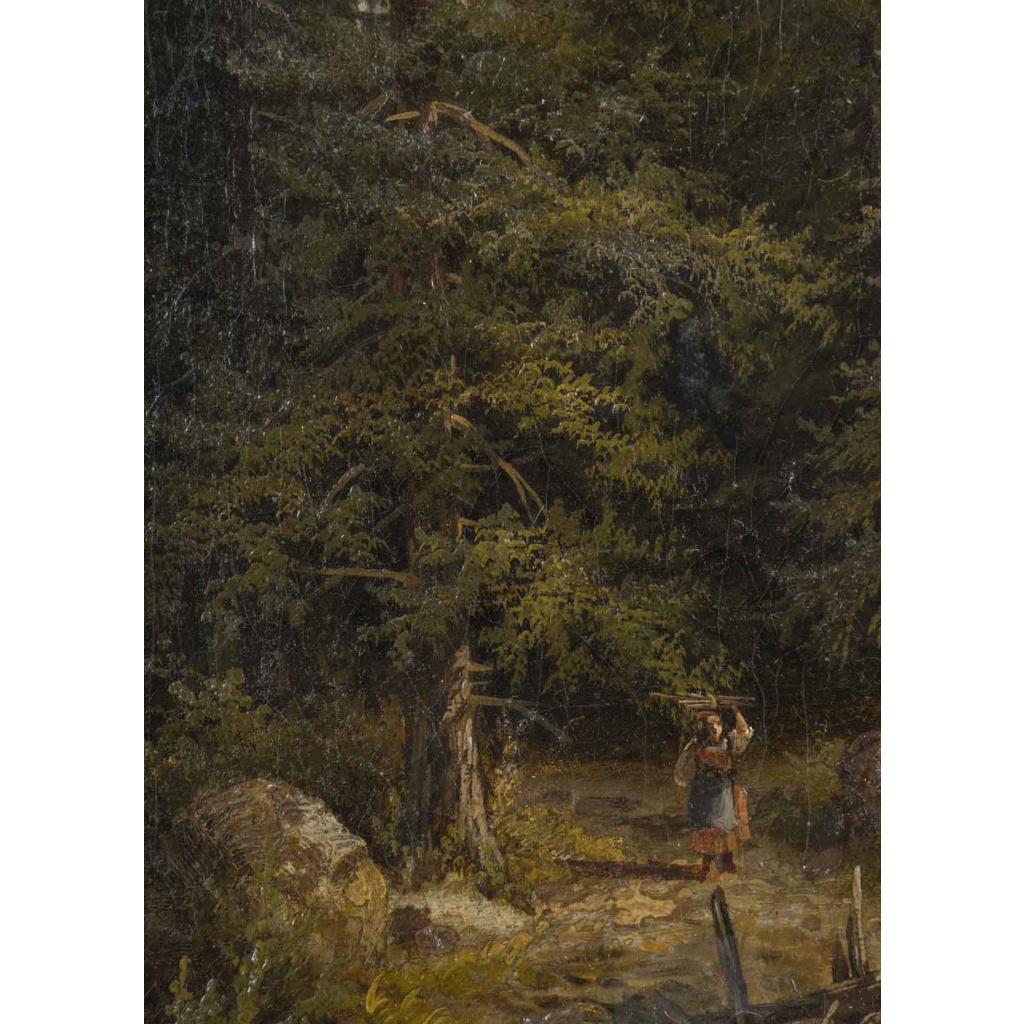 Un tableau huile sur toile sous-bois encadré, fin XIXème siècle | Biron 