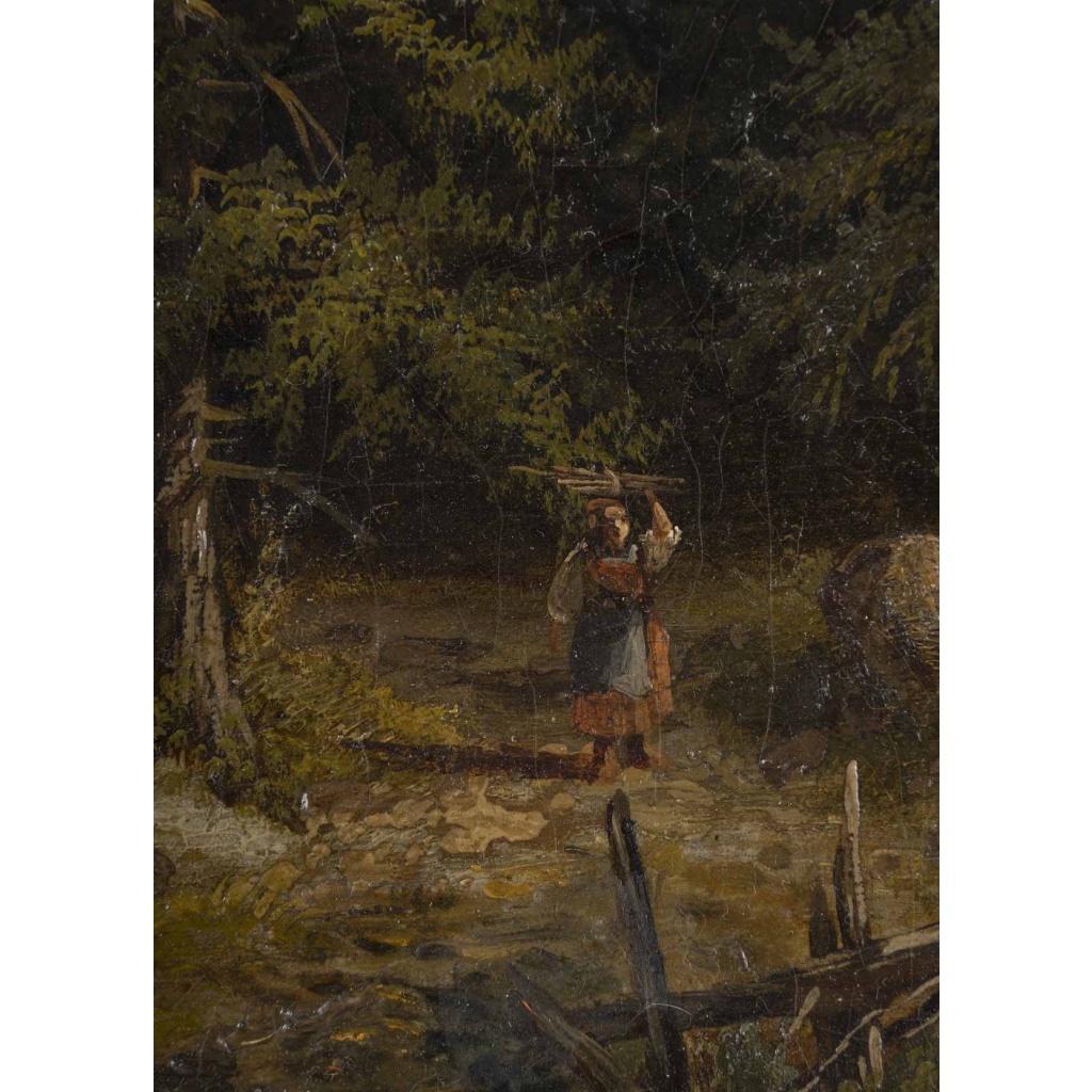 Un tableau huile sur toile sous-bois encadré, fin XIXème siècle | Biron 