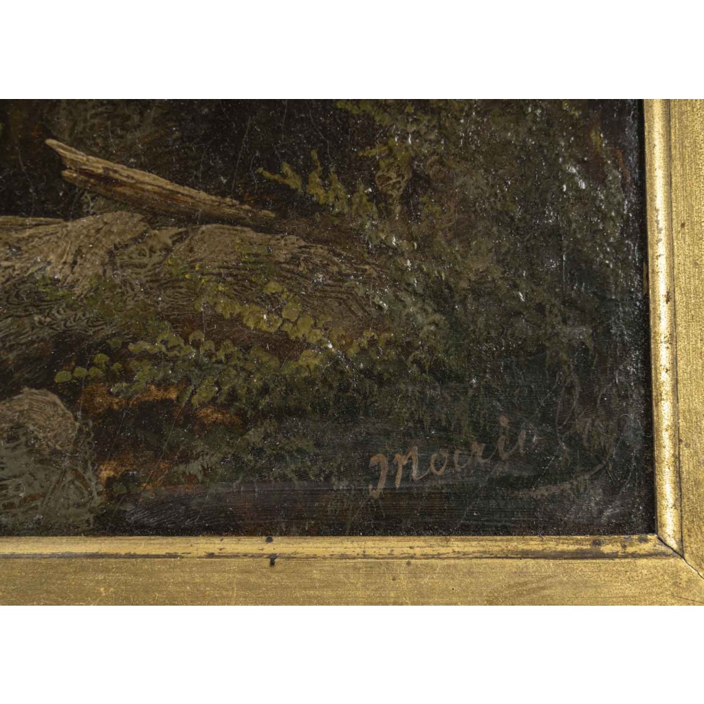 Un tableau huile sur toile sous-bois encadré, fin XIXème siècle | Biron 