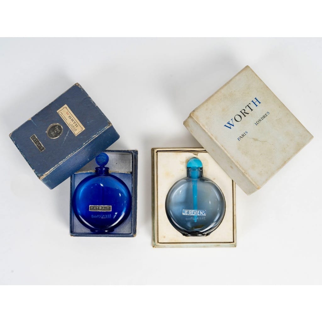 1924 René Lalique – Deux Flacons Je Reviens – Dans La Nuit Verre Bleu Pour Worth | Biron 