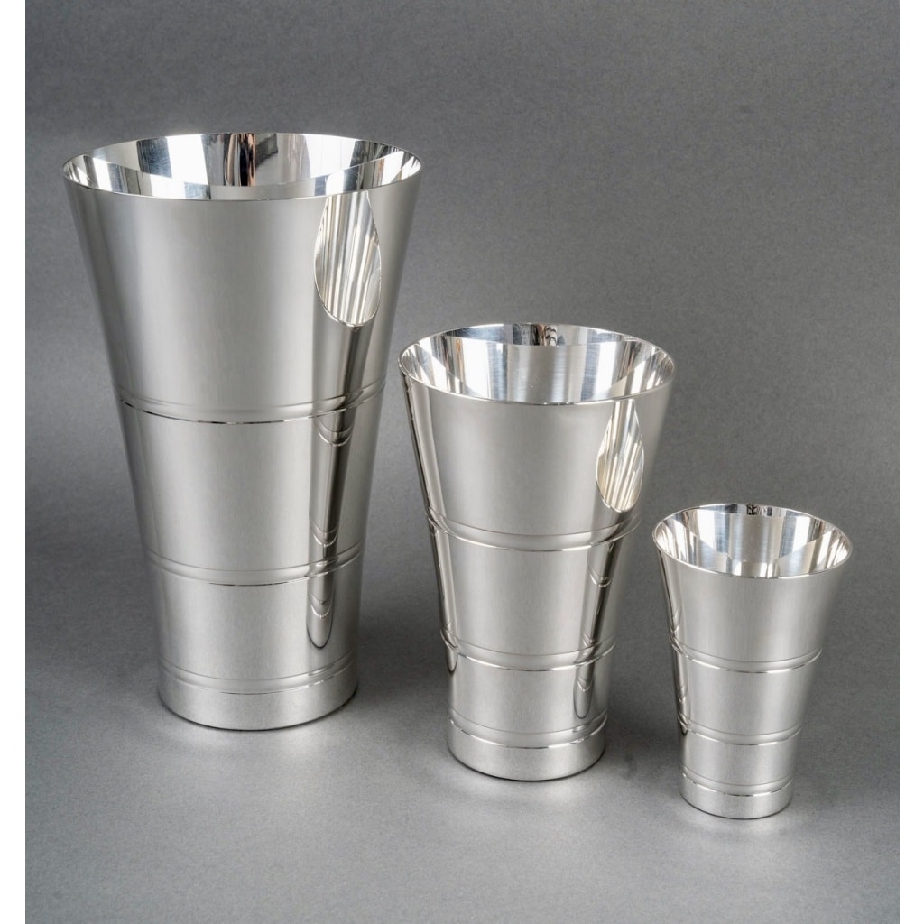 Puiforcat – 3 Vases Gigognes Art Deco Moderniste Métal Argenté | Biron 