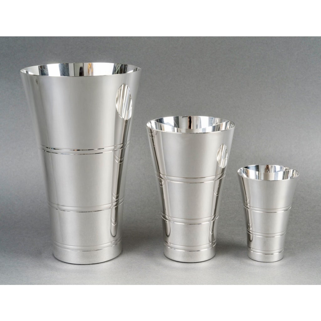 Puiforcat – 3 Vases Gigognes Art Deco Moderniste Métal Argenté | Biron 