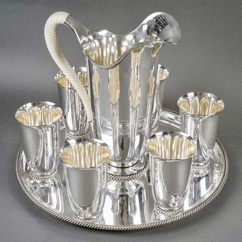 1950 Wolfers – Service à Orangeade Hollywood Regency Argent Massif Et Ivoire | Biron 