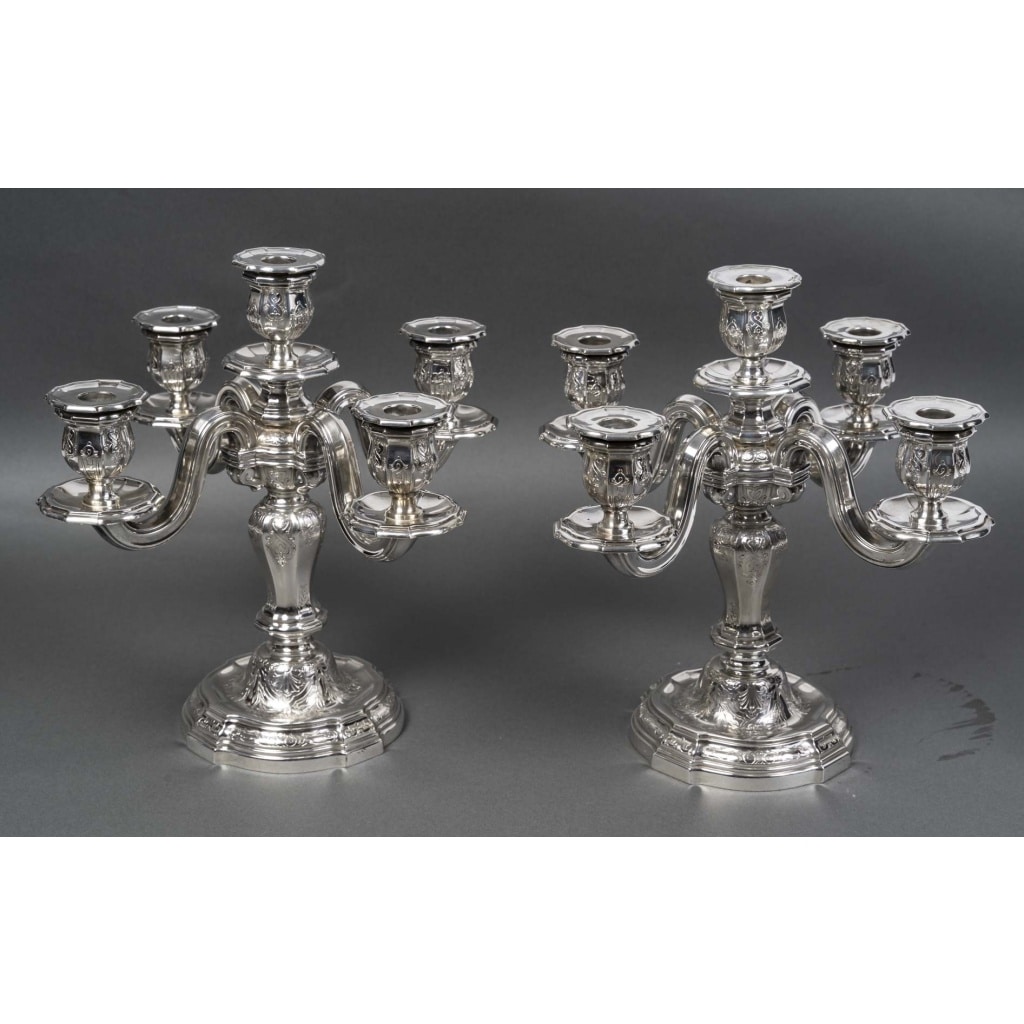 Orfèvre TETARD – Paire de Candélabres 5 lumières en argent massif XXe | Biron 
