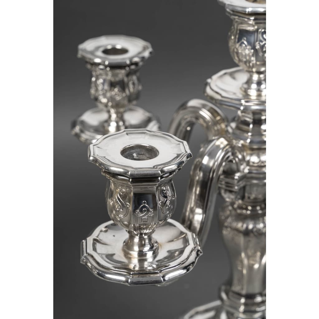 Orfèvre TETARD – Paire de Candélabres 5 lumières en argent massif XXe | Biron 