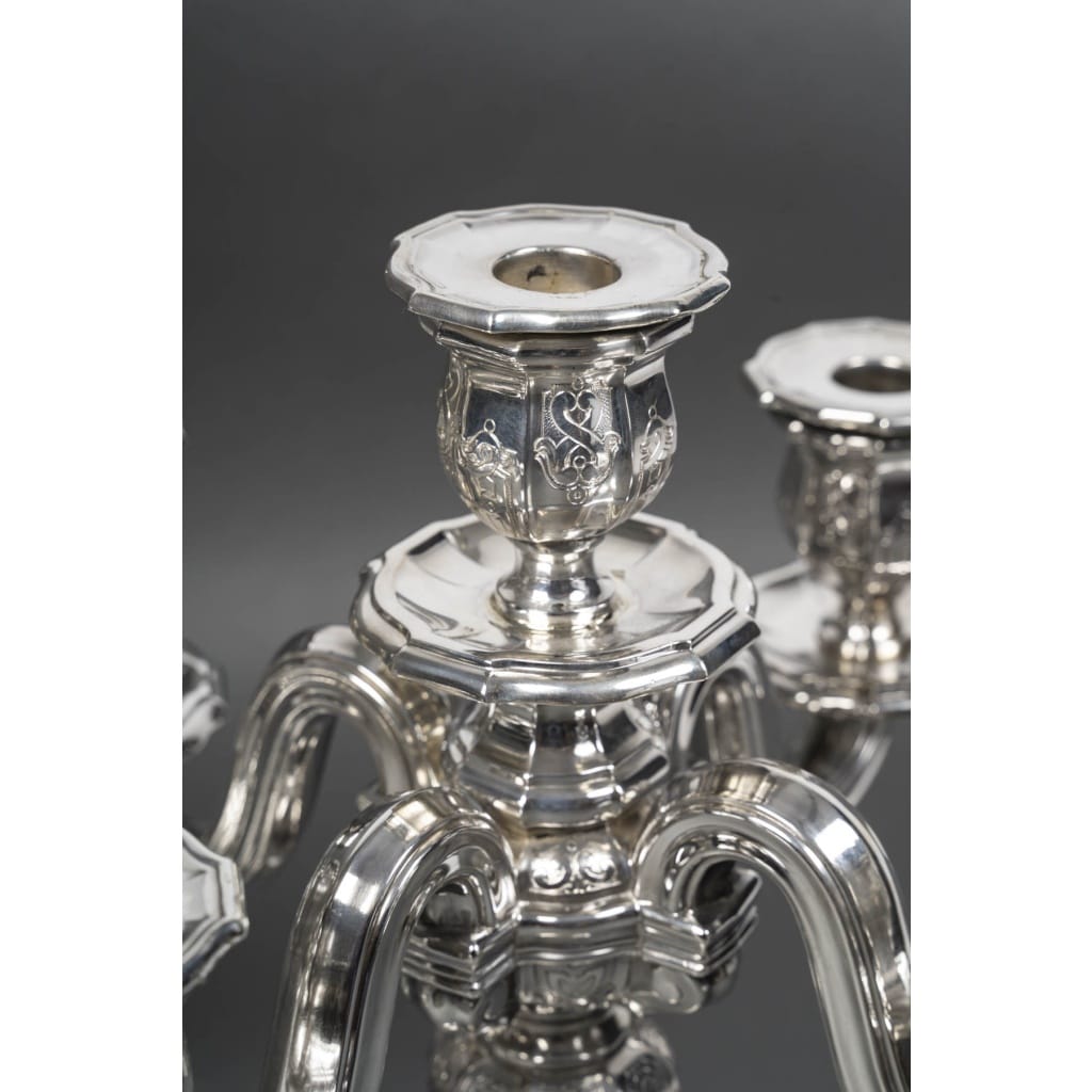 Orfèvre TETARD – Paire de Candélabres 5 lumières en argent massif XXe | Biron 