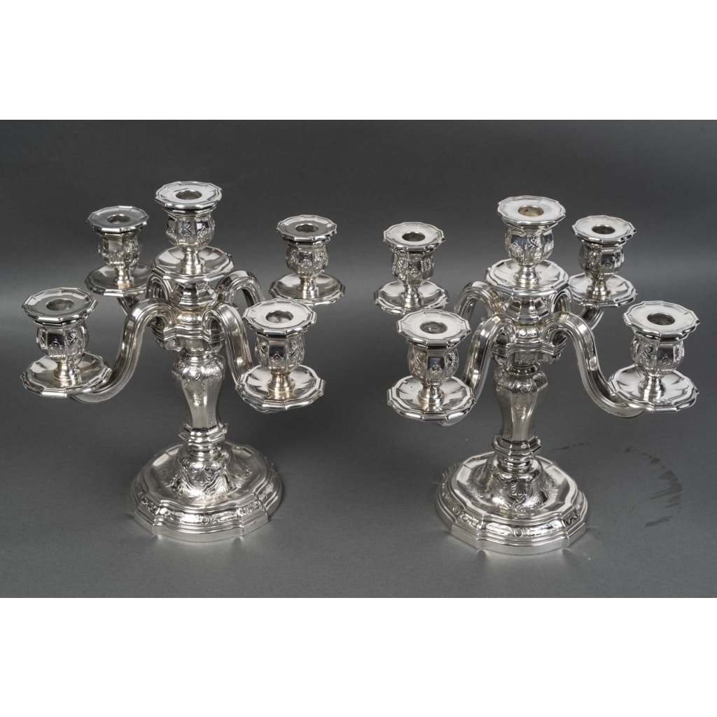Orfèvre TETARD – Paire de Candélabres 5 lumières en argent massif XXe | Biron 