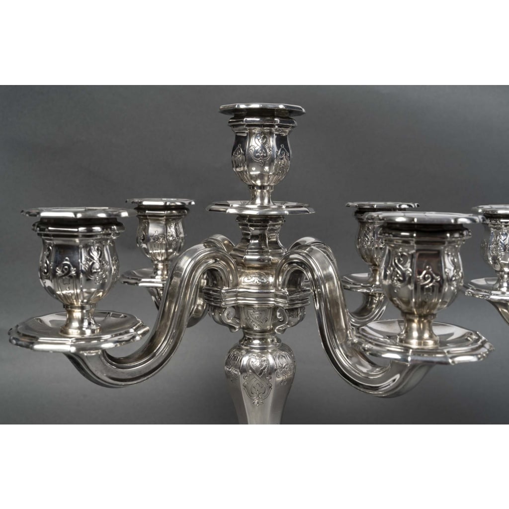 Orfèvre TETARD – Paire de Candélabres 5 lumières en argent massif XXe | Biron 