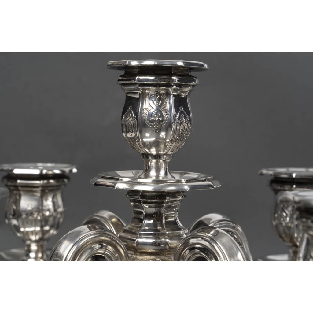 Orfèvre TETARD – Paire de Candélabres 5 lumières en argent massif XXe | Biron 
