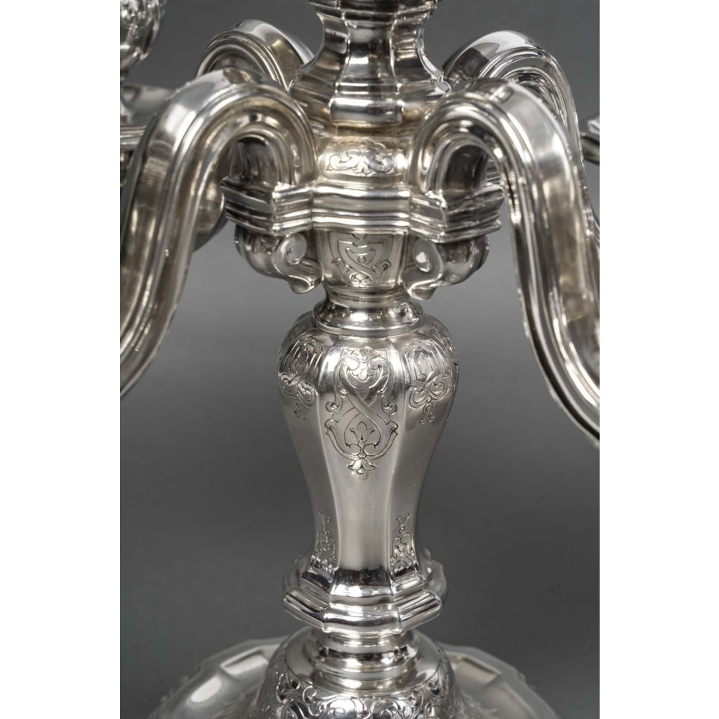 Orfèvre TETARD – Paire de Candélabres 5 lumières en argent massif XXe | Biron 