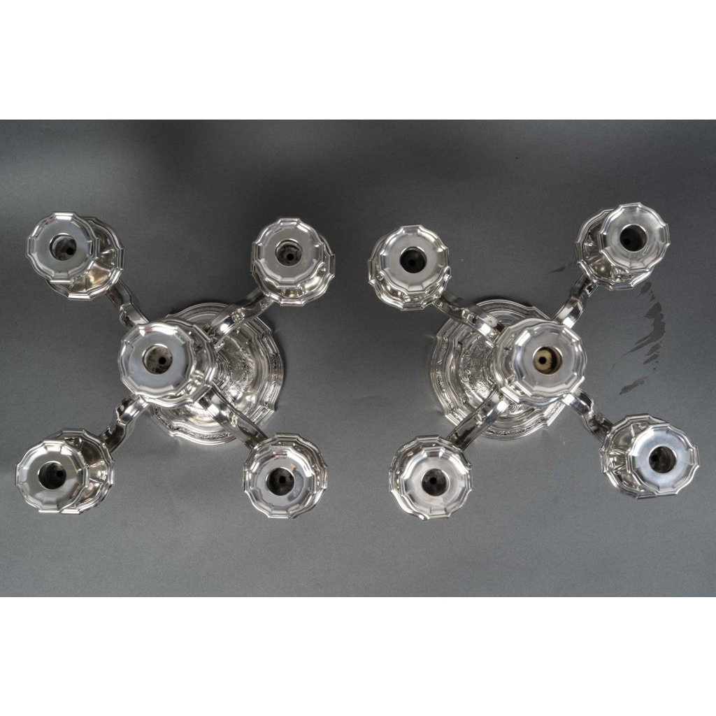 Orfèvre TETARD – Paire de Candélabres 5 lumières en argent massif XXe | Biron 