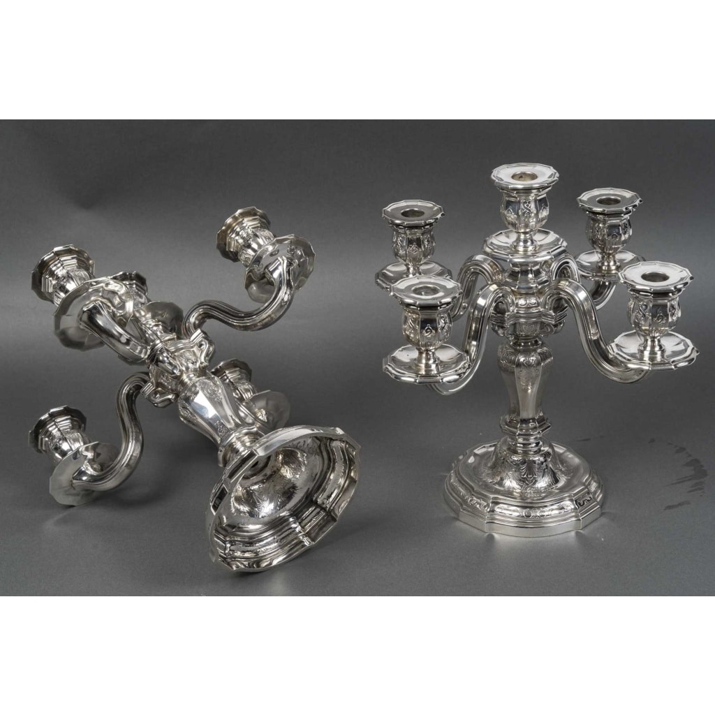 Orfèvre TETARD – Paire de Candélabres 5 lumières en argent massif XXe | Biron 
