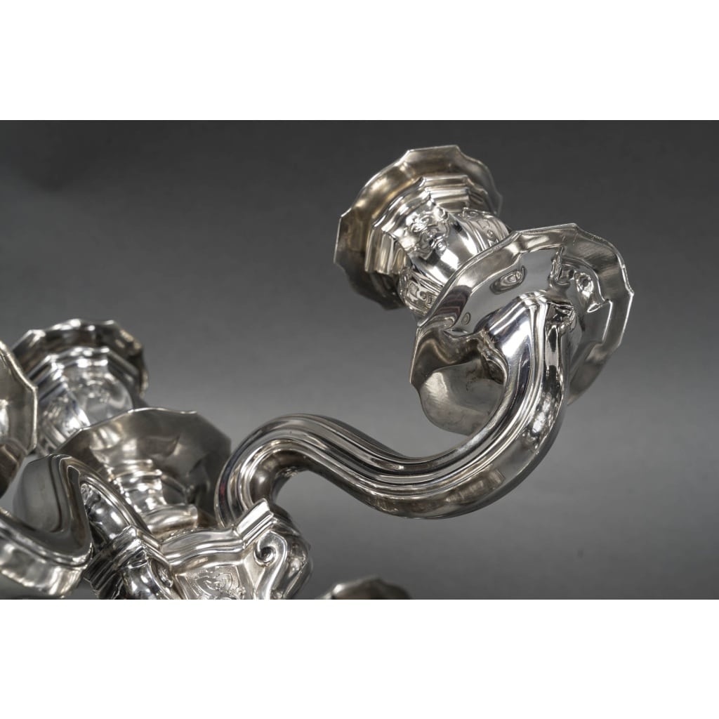 Orfèvre TETARD – Paire de Candélabres 5 lumières en argent massif XXe | Biron 