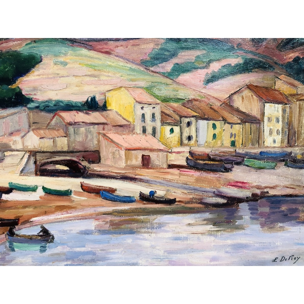 Detroy Léon Ecole Française 20è Siècle Vue du sud de la France Huile Sur Toile Signée Certificat d’authenticité | Biron 