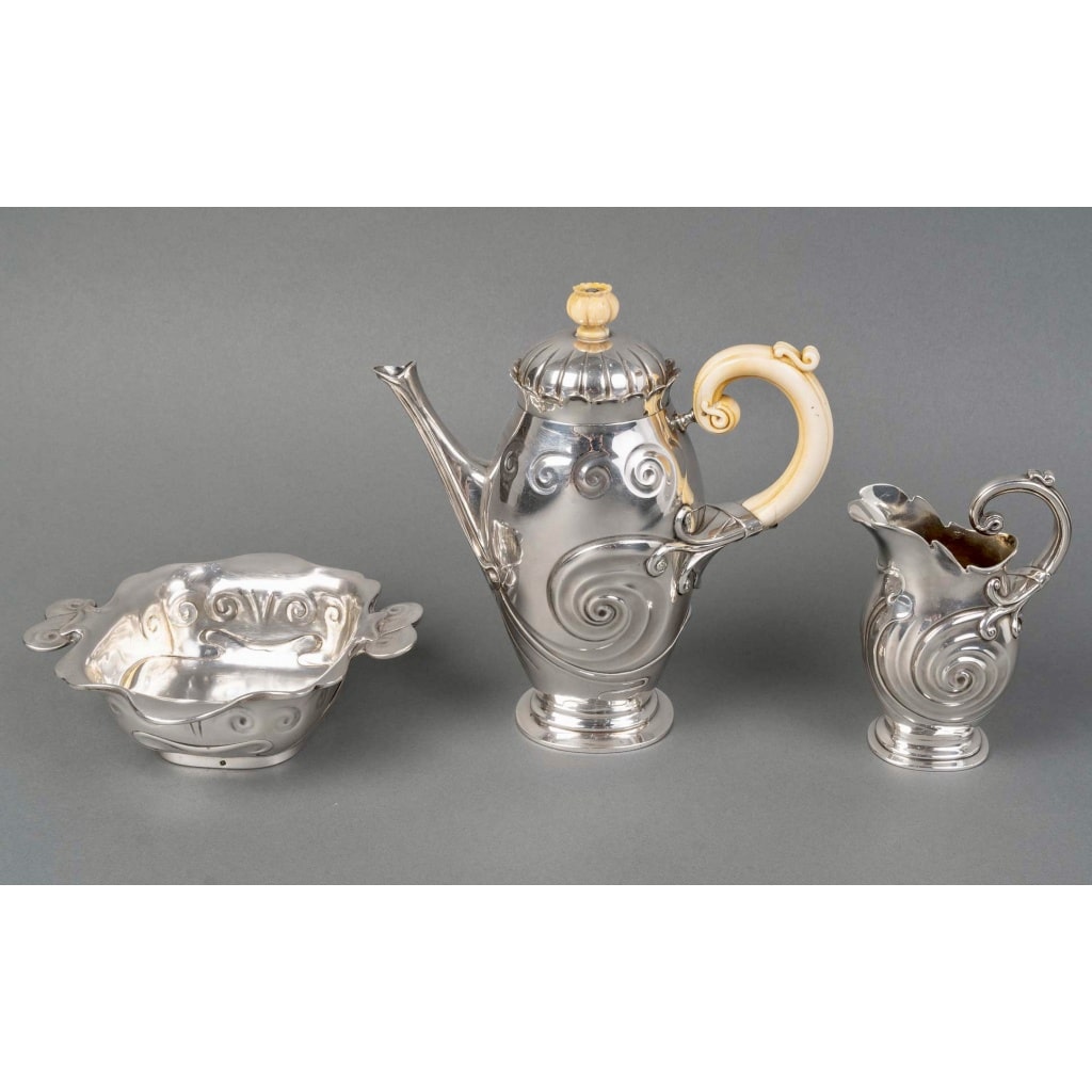 Service Thé et Café Art Nouveau argent massif et ivoire de BONVALLET et CARDEILHAC | Biron 