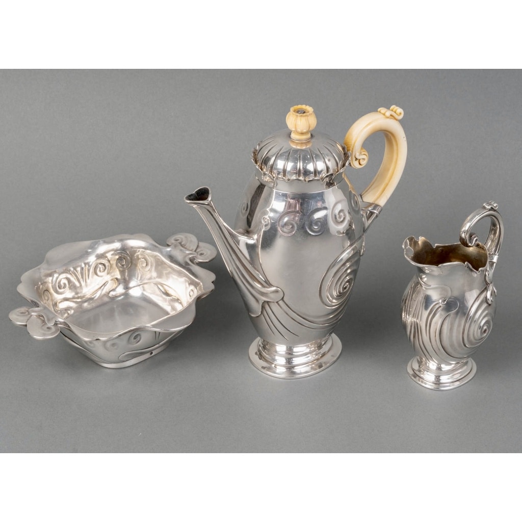 Service Thé et Café Art Nouveau argent massif et ivoire de BONVALLET et CARDEILHAC | Biron 