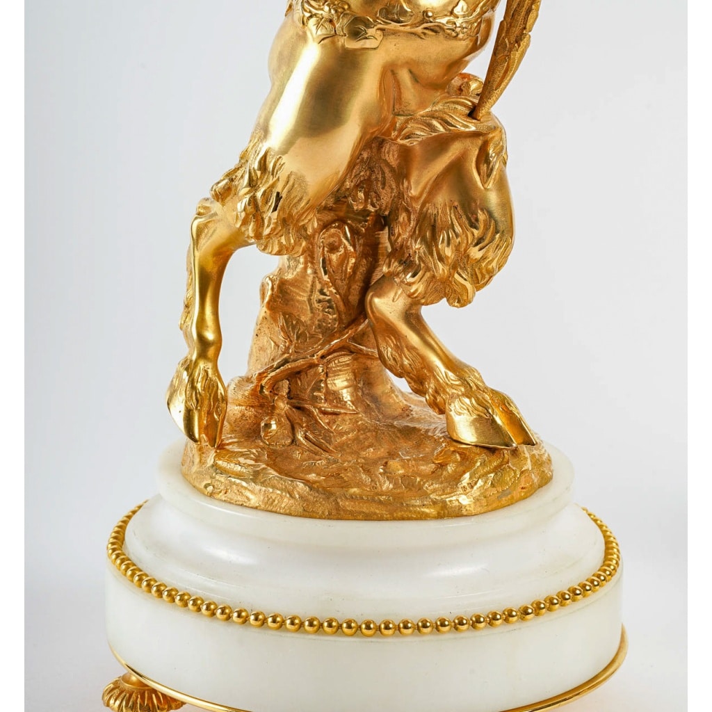 Paire de candélabres de style Louis XVI en bronze doré Amour et Faune d’après Clodion et Delarue vers 1850-1860 | Biron 