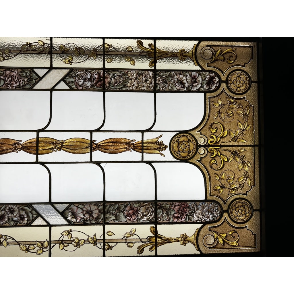 Vitrail Vitraux Femme au panier de fleurs (186 x 79 cm) | Biron 
