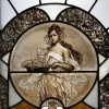 Vitrail Vitraux Femme au panier de fleurs (186 x 79 cm) | Biron 