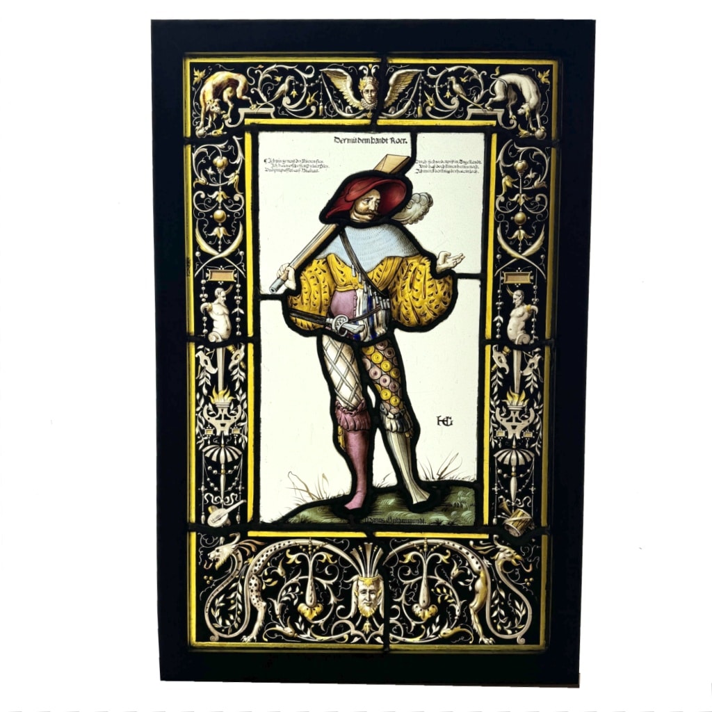 Vitrail homme au mousquet #1 (65 x 42 cm) | Biron 