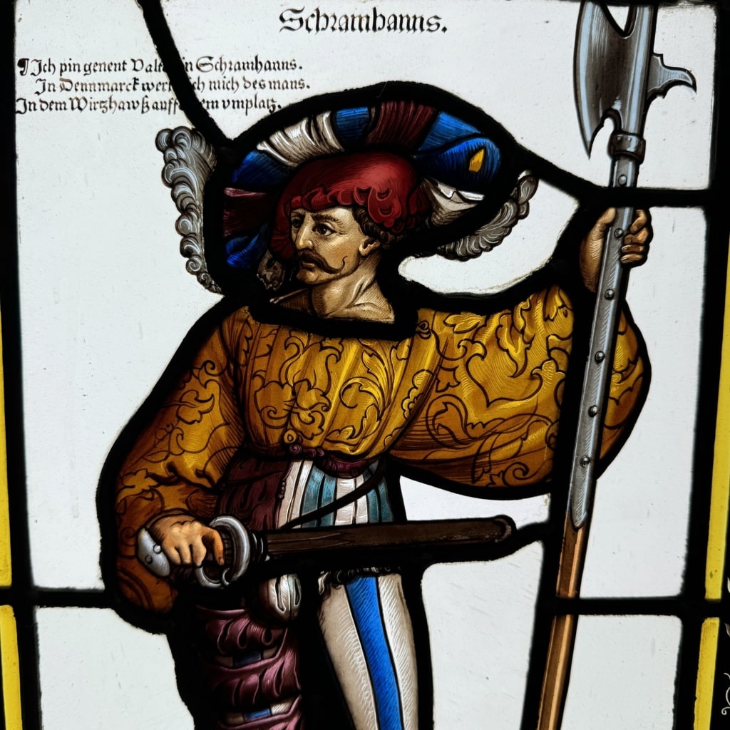 Vitrail à l’hallebardier (65 x 42 cm) | Biron 