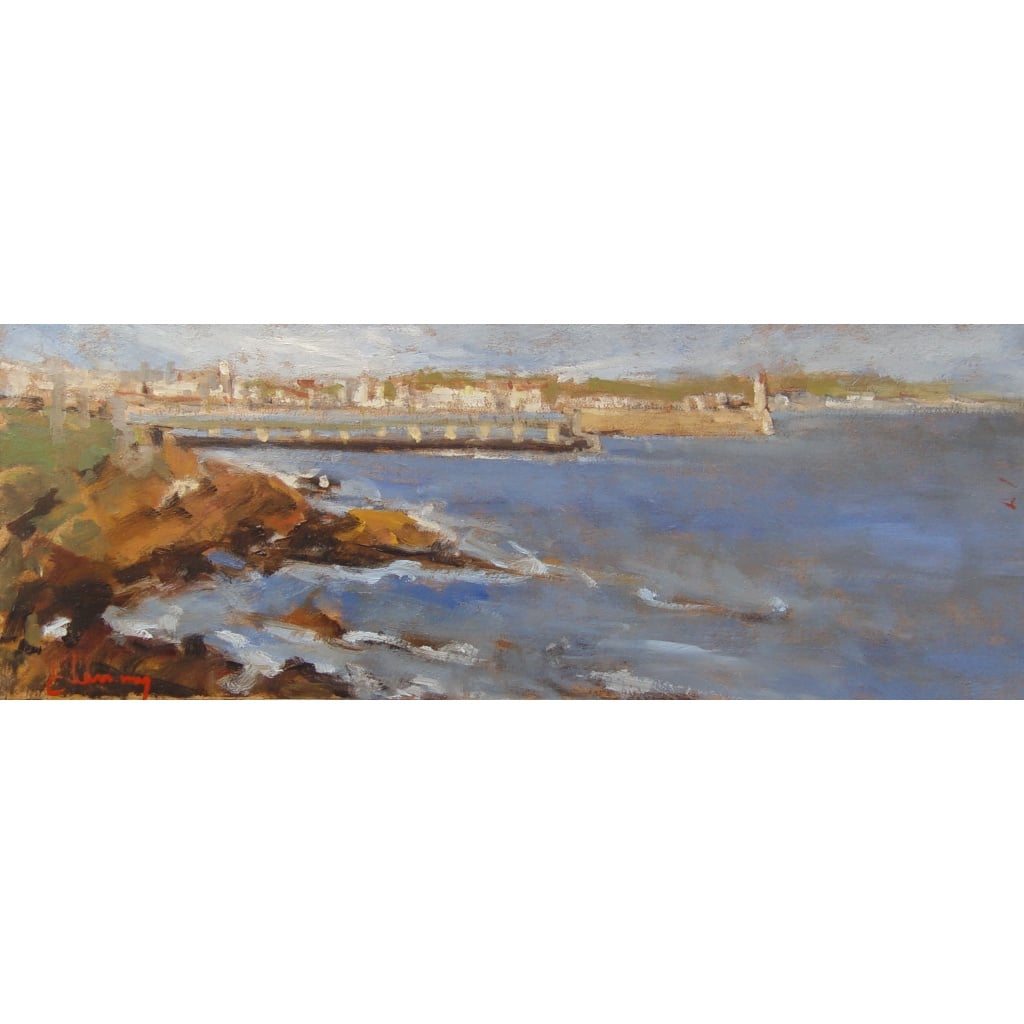 Tableau à l’huile intitulé « Le phare rouge, Les Sables d’Olonne » de l’artiste peintre Isabelle Delannoy | Biron 