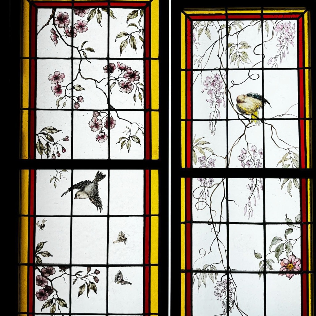 Vitraux aux fleurs et oiseaux (223 x 180 cm) | Biron 