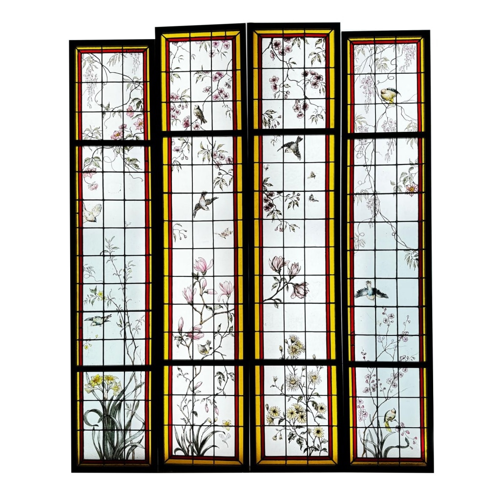 Vitraux aux fleurs et oiseaux (223 x 180 cm) | Biron 