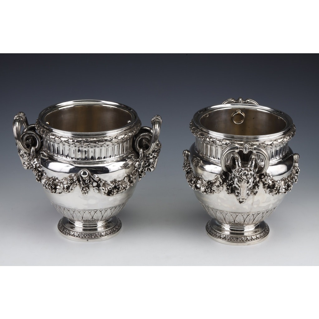 BOIN TABURET – Paire de Rafraichissoirs argent massif Louis XVI – XIXe | Biron 