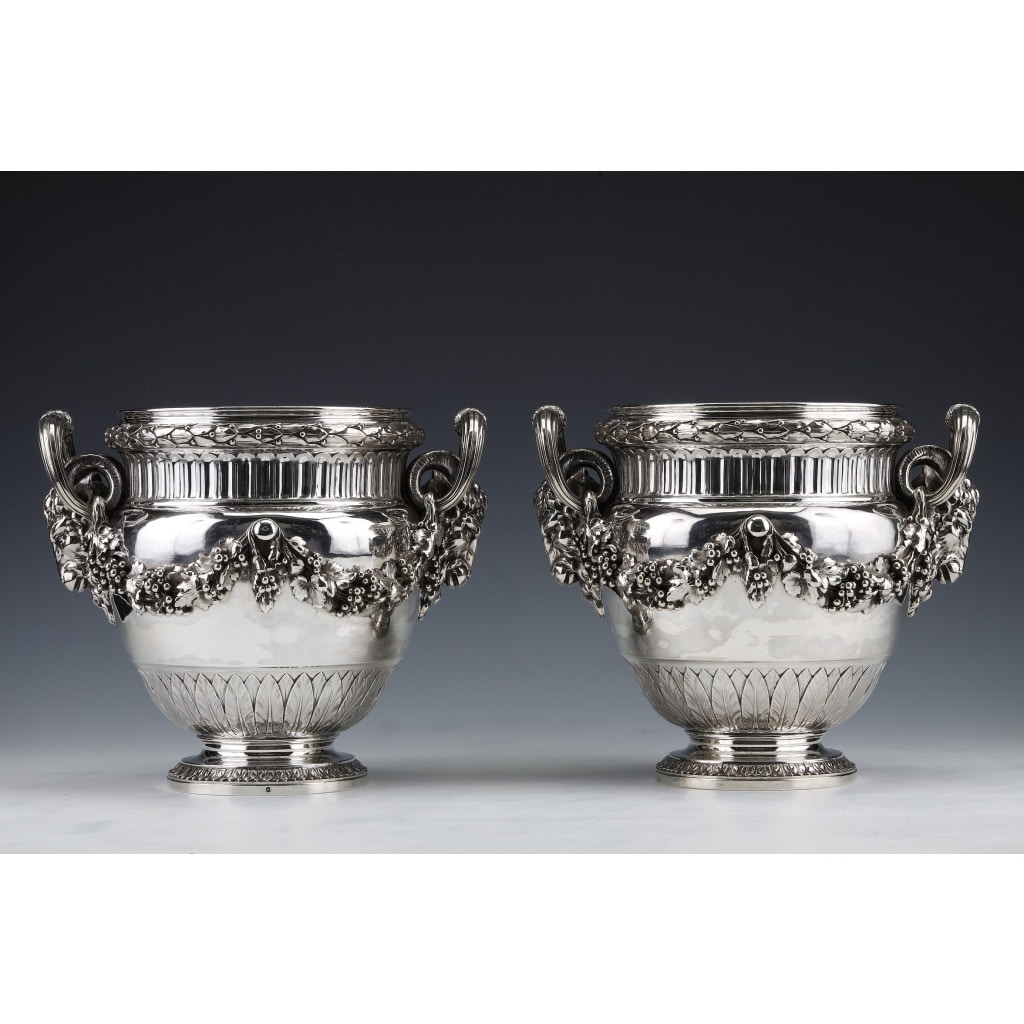 BOIN TABURET – Paire de Rafraichissoirs argent massif Louis XVI – XIXe | Biron 