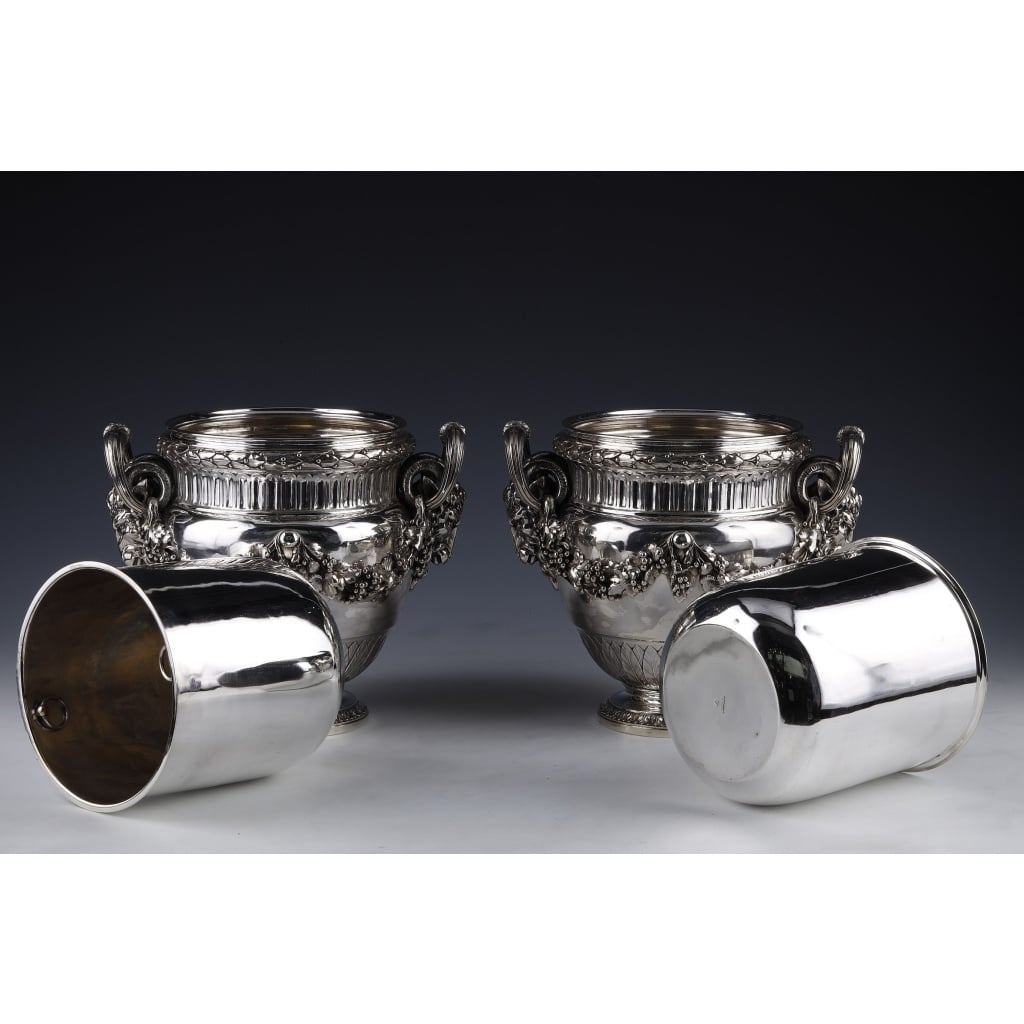 BOIN TABURET – Paire de Rafraichissoirs argent massif Louis XVI – XIXe | Biron 